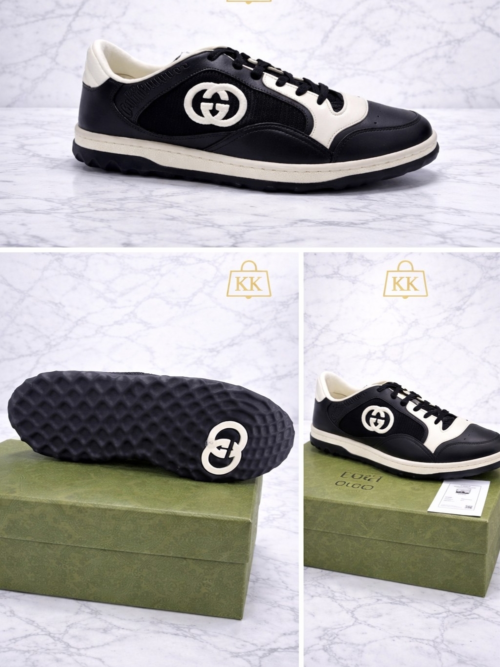Gucci Black and White Leather Low-Top Sneaker